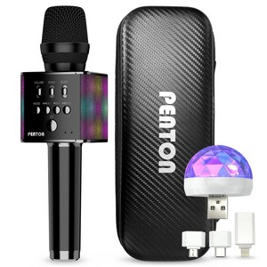 펜톤 무선 LED 블루투스 노래방 마이크 + USB 미러볼, BM5, 혼합색상