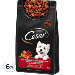 시저 어덜트 강아지 건식사료, 소, 1kg, 6개