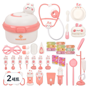 오즈토이 메디컬 킷 토끼 소꿉놀이 의사 역할놀이 장난감 세트, 2세트, 분홍색A