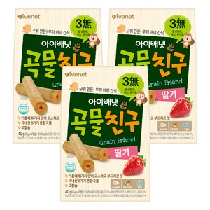아이배냇 곡물친구, 딸기, 40g, 3개