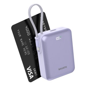 바우아토 포켓쉴 케이블 일체형 미니 대용량 보조배터리 10000mAh C타입, D-B-0260, 파스텔퍼플