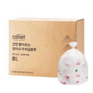 코멧 뽑아쓰는 분리수거 배접 비닐봉투, 100개, 80L