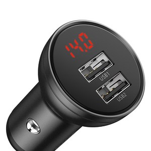 베이스어스 골드 시리즈 듀얼 디스플레이 USB4.8A 차량용 충전기 24W, Baseus Digital Display Dual USB 4.8A Car Charger 24W Grey, 그레이