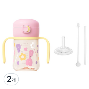 모윰 260도 PPSU 올인원 원터치 빨대컵, 170ml, 2개, 크림핑크