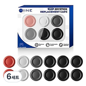 이이네 PS5 듀얼센스 교체용 아날로그 컬러 스틱커버 고무 스틱캡 12p 세트, 레드, 라이트그레이,다크그레이, 블랙, 6세트, L1256