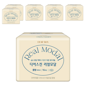디어스킨 리얼모달 생리대 날개형, 중형, 16개입, 6개