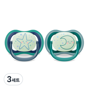 필립스아벤트 울트라 에어 야광 노리개 젖꼭지 2종 세트, 6~18개월, 별 + 달, 3세트