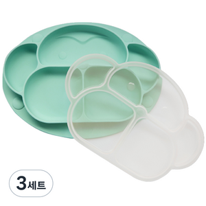 앙쥬 몽키 흡착 식판 + 뚜껑 세트, 민트, 3세트