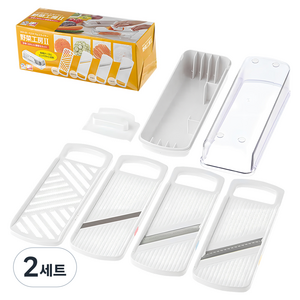 시모무라 야채공방 손잡이 채칼 강판 슬라이서 4종 + 케이스 + 안전홀더 세트 VSY-01, 화이트, 2세트