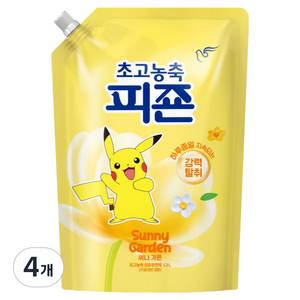 피죤 초고농축 강력탈취 오리지널 써니가든 섬유유연제 리필, 1.3L, 4개