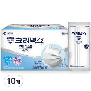 크리넥스 비말차단 건강 마스크 대형 KFAD, 30개입, 10개, 화이트
