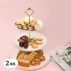 루이앤탑펠 골드라인 3단 디저트 트레이, 골드라인화이트, 2세트