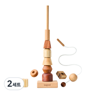 숲소리 블록실꿰기 원목장난감, 2세트