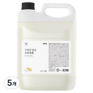 살림백서 구연산 담은 주방세제 레몬향, 5개, 4L