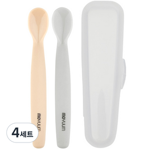 모윰 프리미엄 실리콘 이유식 스푼 2종 + 케이스, 베이지 + 그레이, 4세트