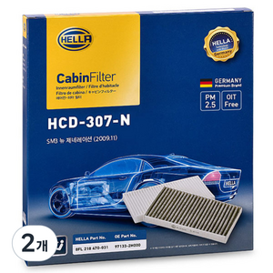헬라 차량용 에어컨필터, HCD-307-N(뉴 SM3 L38), 2개