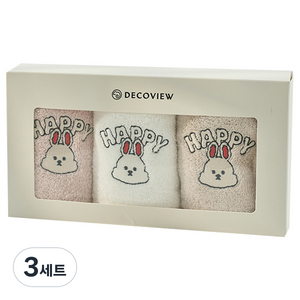 데코뷰 해피토끼자수 핸드타올 3종, 화이트, 베이지, 핑크, 3세트