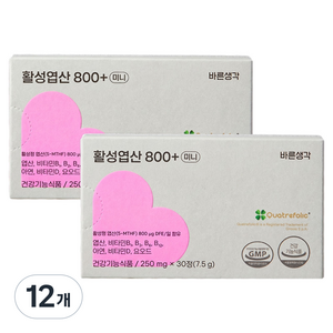 바른생각 활성엽산 800+ 미니 7.5g, 12개, 30정