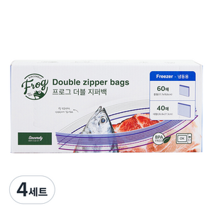 프로그 더블 지퍼백 냉동용 중형 60매 + 대형 40매 세트, 혼합, 100개, 4세트