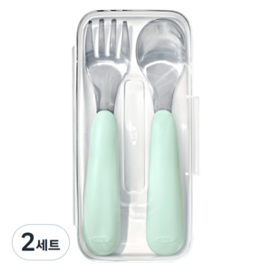 옥소토트 유아용 스푼 포크 세트, 오팔 그린, 케이스+스푼+포크, 2세트