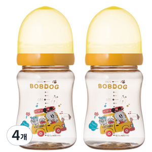 리틀밥독 국내 제조 PPSU 젖병 트윈팩, 옐로우, 200ml, 4개