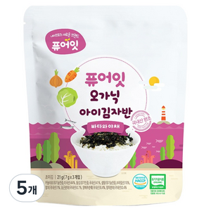퓨어잇 오가닉 아이김자반 바다와 야채, 김, 5개, 21g