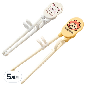 원더파파 아동용 귀여운 캐릭터 교정젓가락 2종 세트, 화이트 레빗, 옐로우 라이언, 5세트