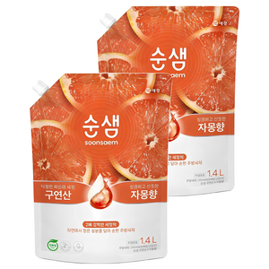 순샘 구연산 자몽향 주방세제 리필, 1.4L, 2개