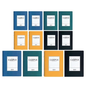 포포팬시 캠퍼스 스프링 노트, 블랙 + 네이비 + 머스타드 + 그린, 12개