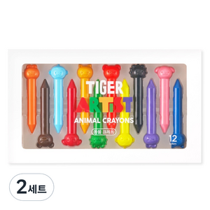 마이리틀타이거 타이거 아티스트 손에 묻지 않는 동물 크레용, 12색, 2세트