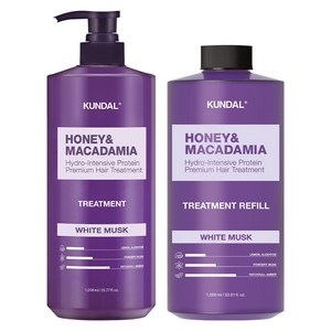 쿤달 허니 앤드 마카다미아 헤어 트리트먼트 1058ml + 리필 1000ml 화이트머스크향, 1세트, 1,058 ml