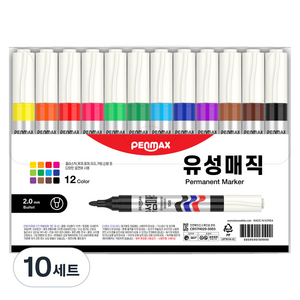 펜맥스 유성매직 108 12색, 혼합색상, 10세트