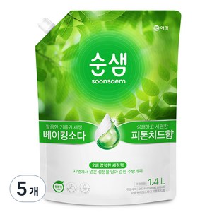순샘 베이킹소다 피톤치드향 주방세제 리필, 1.4L, 5개