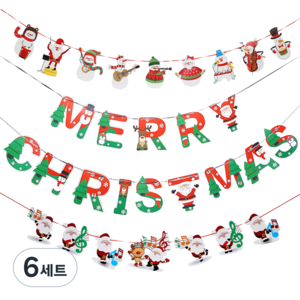 피앤비유니티 크리스마스 페이퍼 가랜드 3종 세트 03 메리크리스마스 눈사람 음표, 혼합색상, 6세트