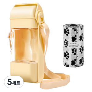 펫샵 강아지 휴대용 산책 물통 + 배변 봉투 세트, 옐로우, 5세트