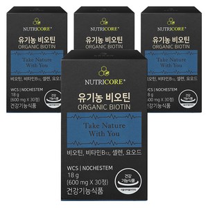 뉴트리코어 유기농 비오틴, 30정, 4개
