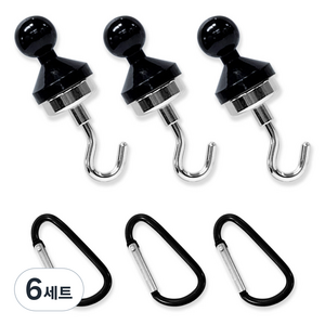 디와이엔텍 네오디움 캠핑 고리 자석 행거 세트, 검정, 6세트