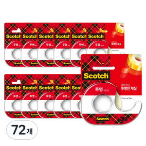 스카치 쓰리엠 투명 테이프 디스펜서 12mm x 20m 522, 72개