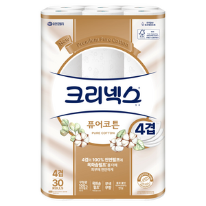 크리넥스 퓨어코튼 천연펄프 4겹 롤화장지, 25m, 30개입, 1개