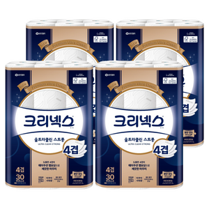 크리넥스 울트라클린 천연펄프 4겹 고급롤화장지, 25m, 30개입, 4개