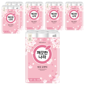 깨끗한나라 벚꽃 로맨틱 천연펄프 3겹 고급롤화장지, 27m, 30개입, 6개