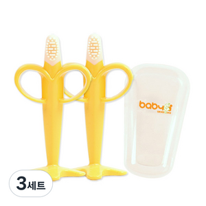 베이비앤아이 실리콘 바나나 치발기 2p + 케이스, 옐로우, 3세트