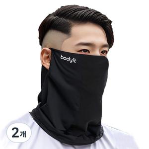 바디잇 자외선차단 얼굴가리개 골프 스포츠 마스크, 블랙, 2개