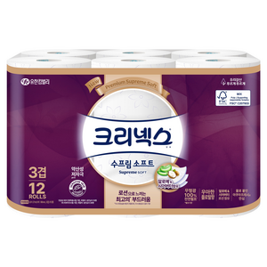 크리넥스 수프림 소프트 화장지 3겹, 27m, 12롤, 1개