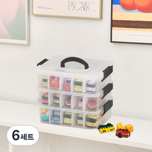 플라팜 레고 장난감 정리함 1호 3단 + 칸막이 풀세트, 혼합색상, 6세트