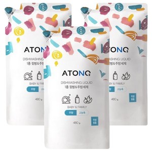 아토앤오투 1종 젖병 & 주방세제 리필 무향, 480g, 3개