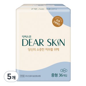 디어스킨 에어엠보 생리대 날개형, 중형, 36개입, 5개