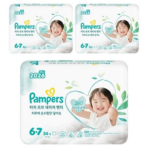 팸퍼스 터치 오브 네이처 팬티형 기저귀 남여공용, 6단계, 102매