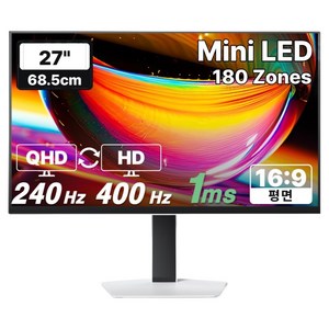 한성컴퓨터 QHD QD Mini LED 240Hz 듀얼모드 게이밍 모니터 화이트, 68.58cm, TFG27Q24FM180ZMW(무결점)