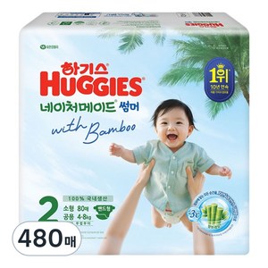 하기스 네이처메이드 썸머 밴드형 기저귀 남녀공용 소형, 2단계, 480매